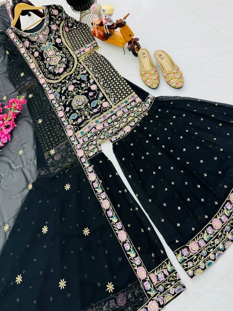 Fox Georgette Palazzo Suit with Organza Dupatta | Sequin Embroidery Work