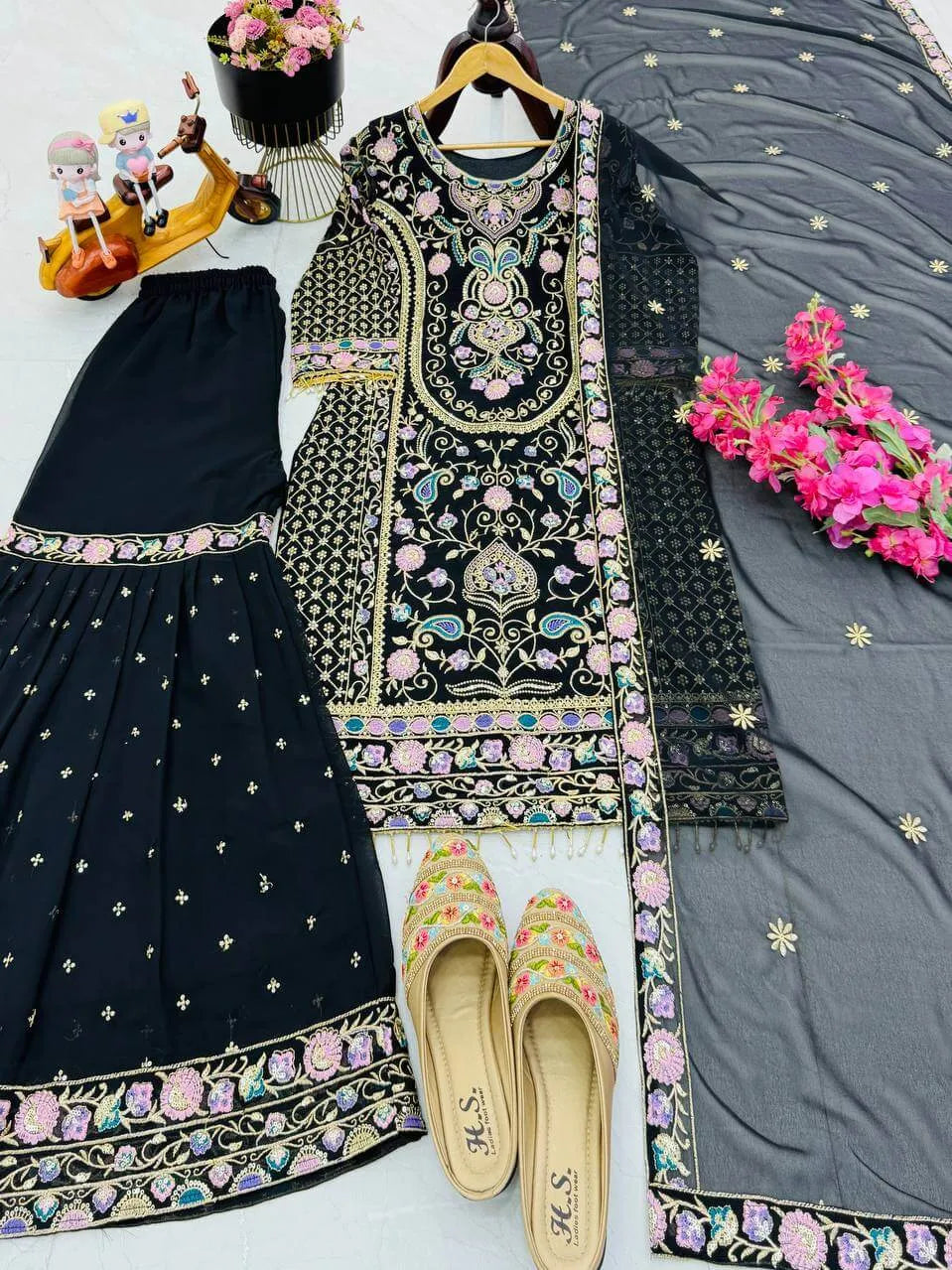 Fox Georgette Palazzo Suit with Organza Dupatta | Sequin Embroidery Work