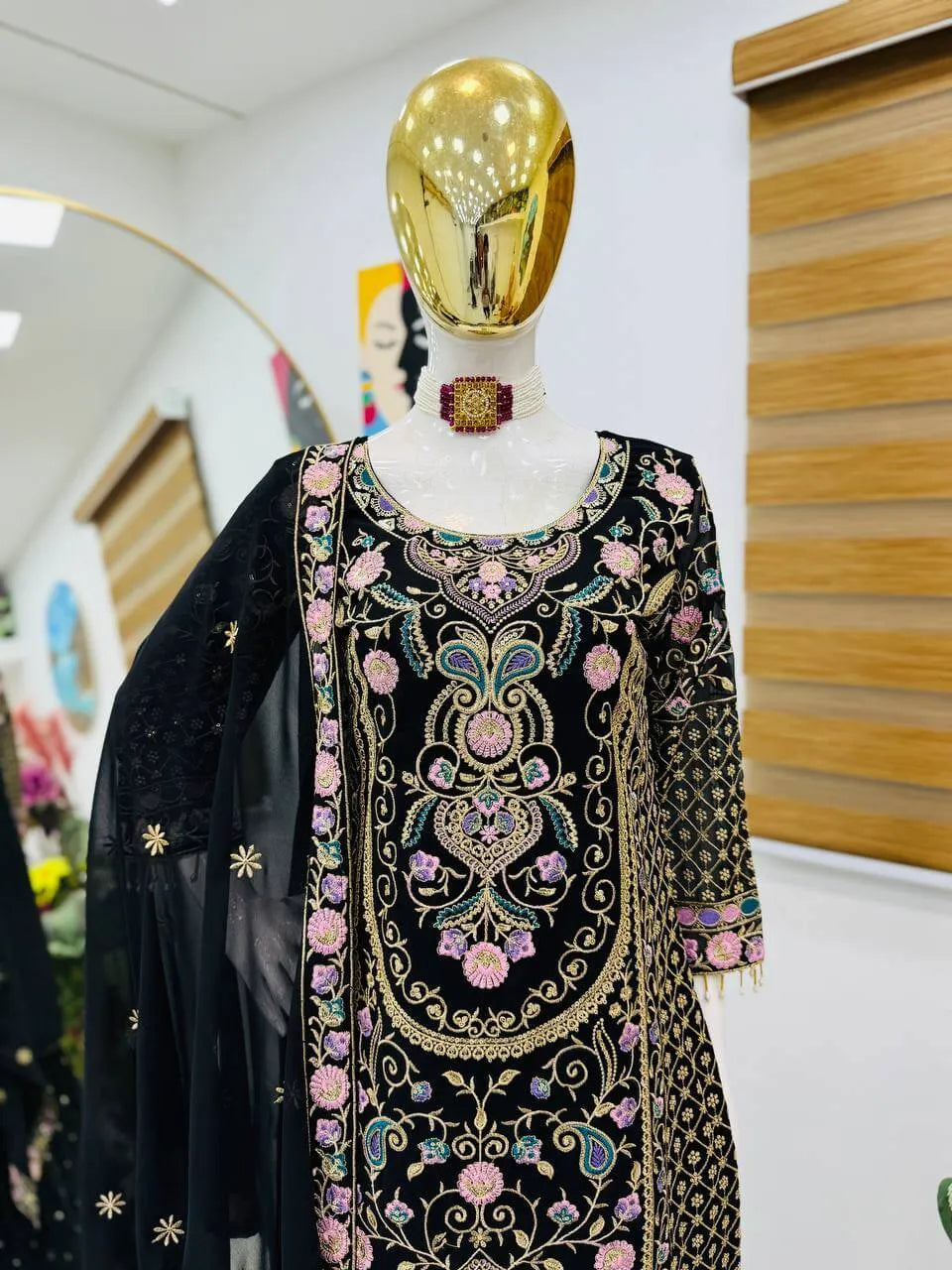 Fox Georgette Palazzo Suit with Organza Dupatta | Sequin Embroidery Work