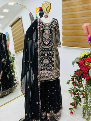 Fox Georgette Palazzo Suit with Organza Dupatta | Sequin Embroidery Work