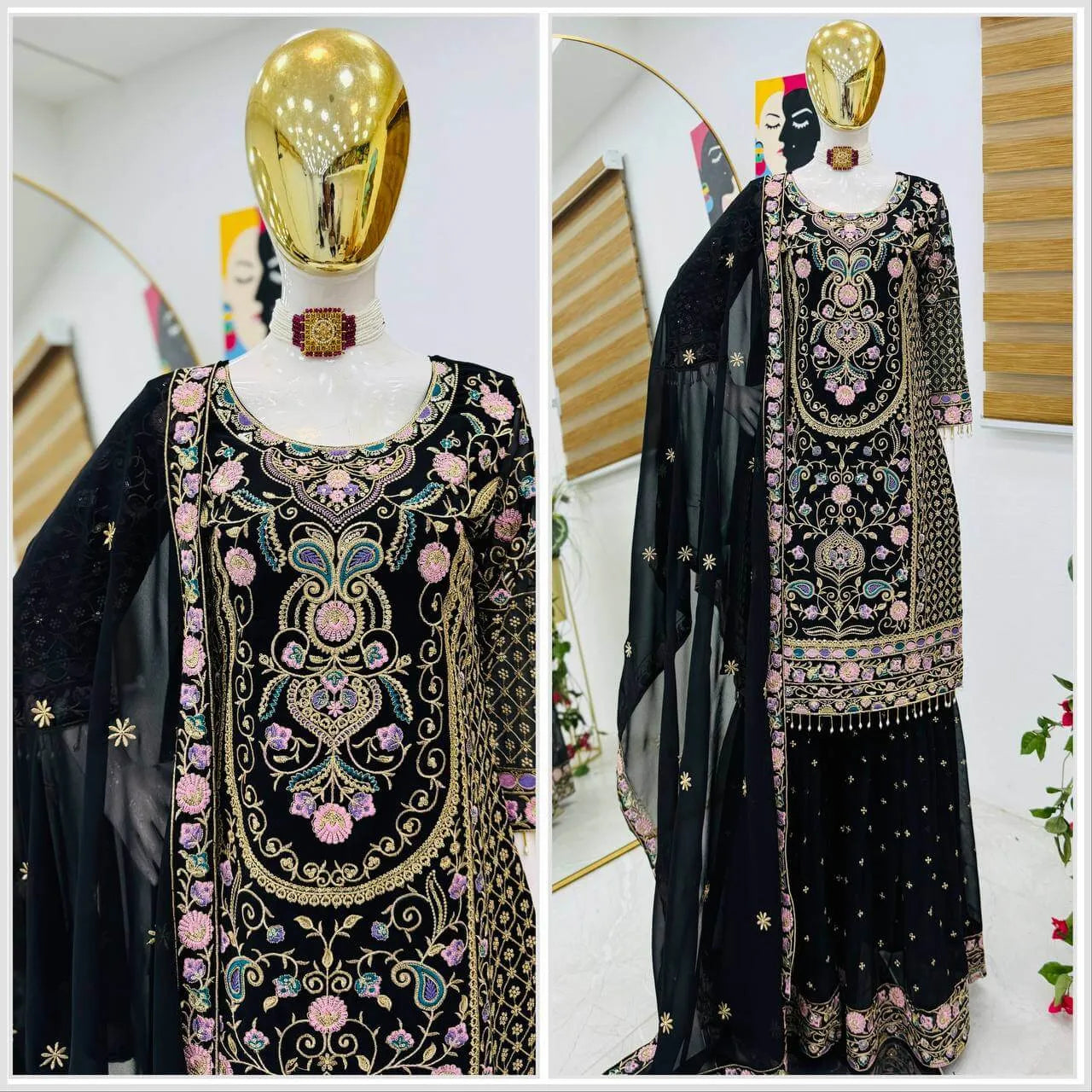 Fox Georgette Palazzo Suit with Organza Dupatta | Sequin Embroidery Work