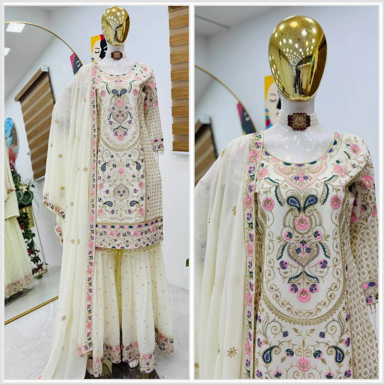 Fox Georgette Palazzo Suit with Organza Dupatta | Sequin Embroidery Work