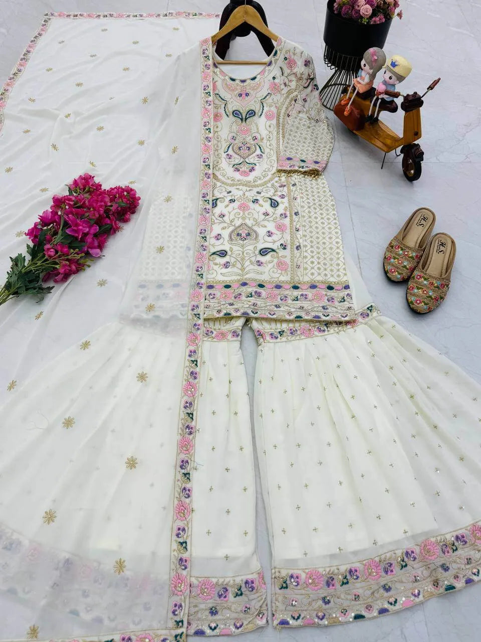 Fox Georgette Palazzo Suit with Organza Dupatta | Sequin Embroidery Work