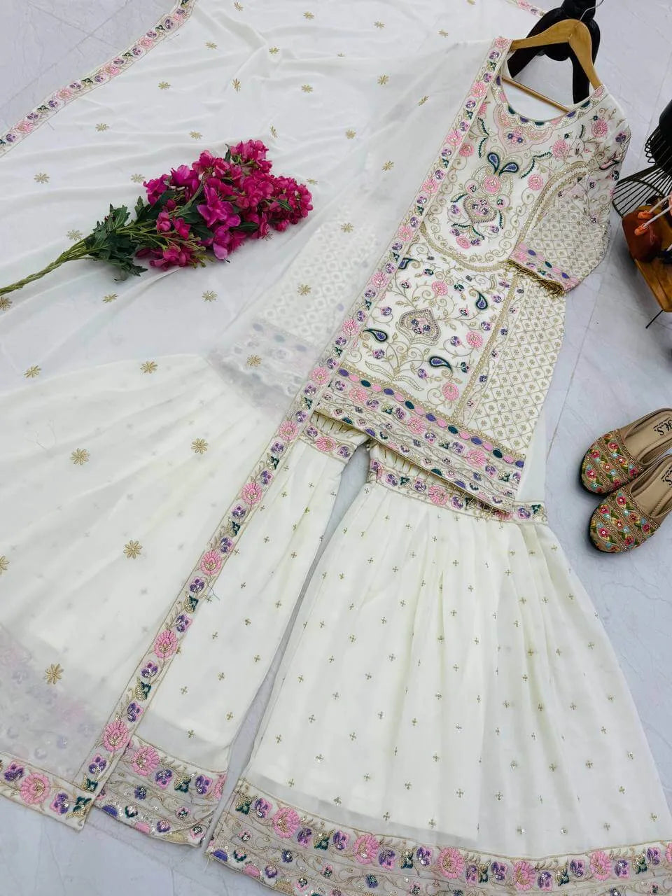Fox Georgette Palazzo Suit with Organza Dupatta | Sequin Embroidery Work