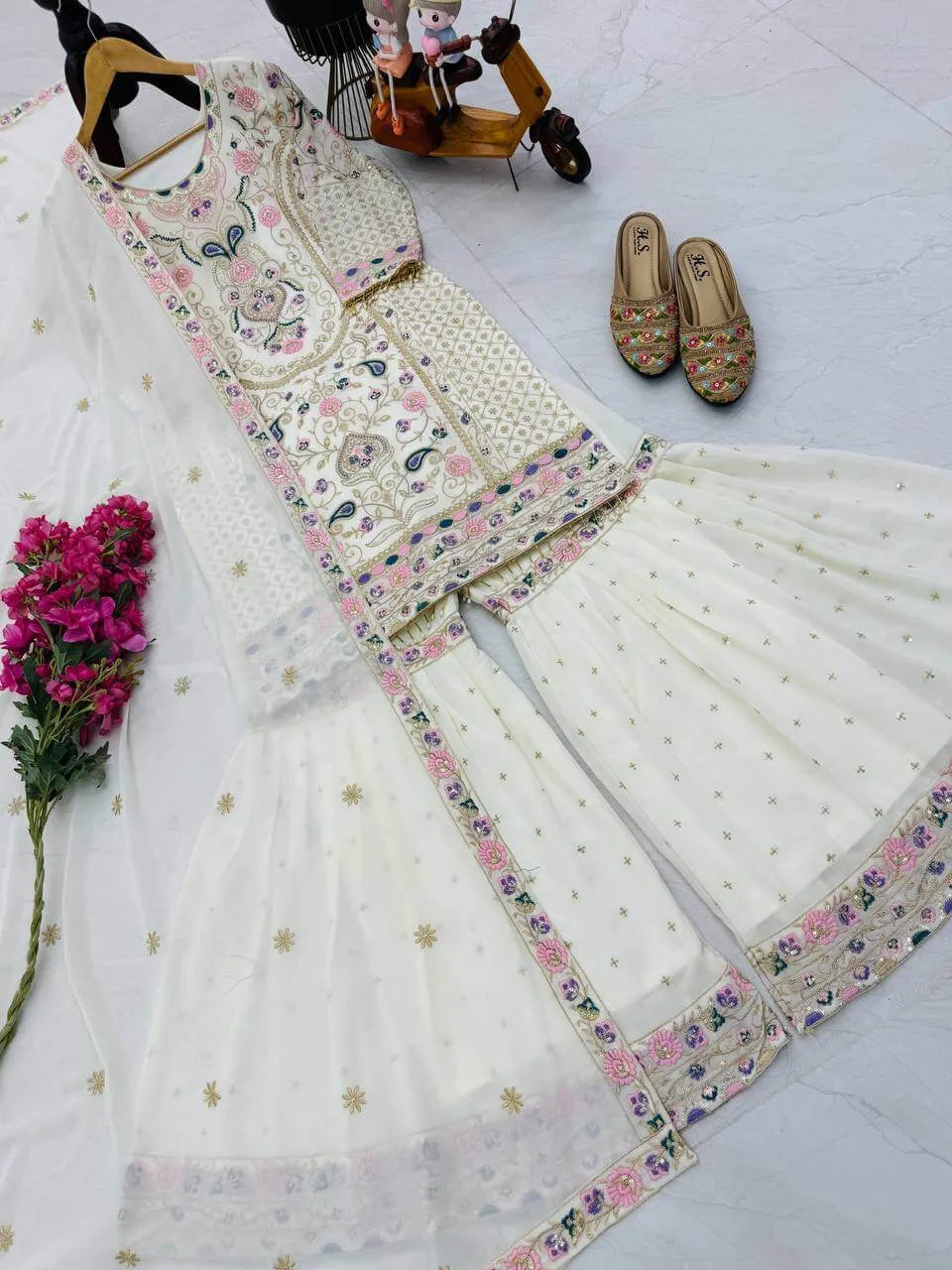Fox Georgette Palazzo Suit with Organza Dupatta | Sequin Embroidery Work