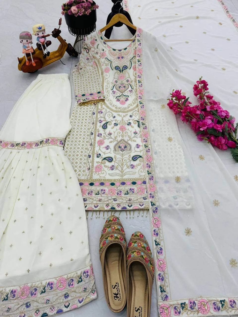 Fox Georgette Palazzo Suit with Organza Dupatta | Sequin Embroidery Work