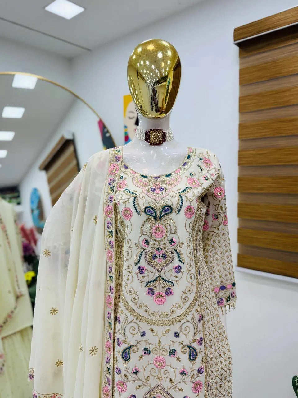 Fox Georgette Palazzo Suit with Organza Dupatta | Sequin Embroidery Work