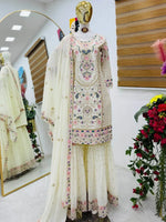 Fox Georgette Palazzo Suit with Organza Dupatta | Sequin Embroidery Work