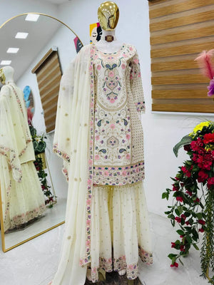 Fox Georgette Palazzo Suit with Organza Dupatta | Sequin Embroidery Work