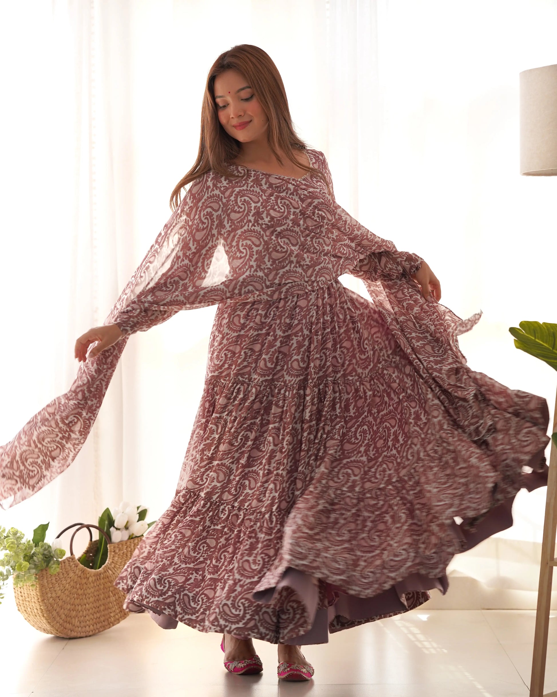 Fox Georgette Printed Anarkali Set with Lace Work Dupatta