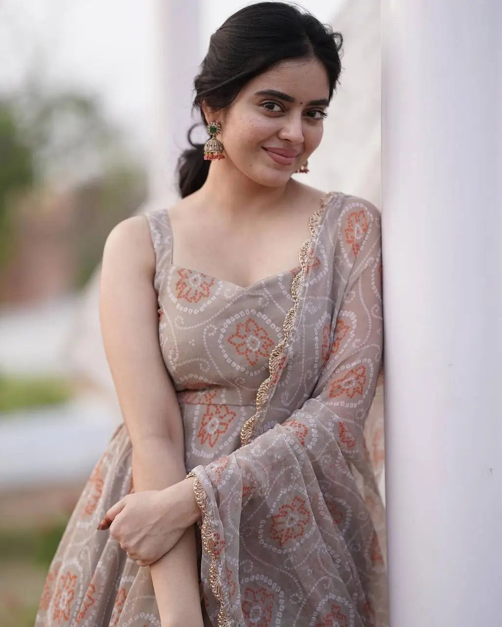 Fox Georgette Silk Digital Print Gown Set with Dupatta