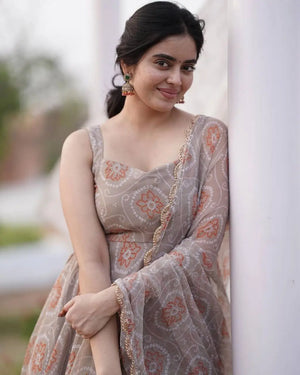 Fox Georgette Silk Digital Print Gown Set with Dupatta