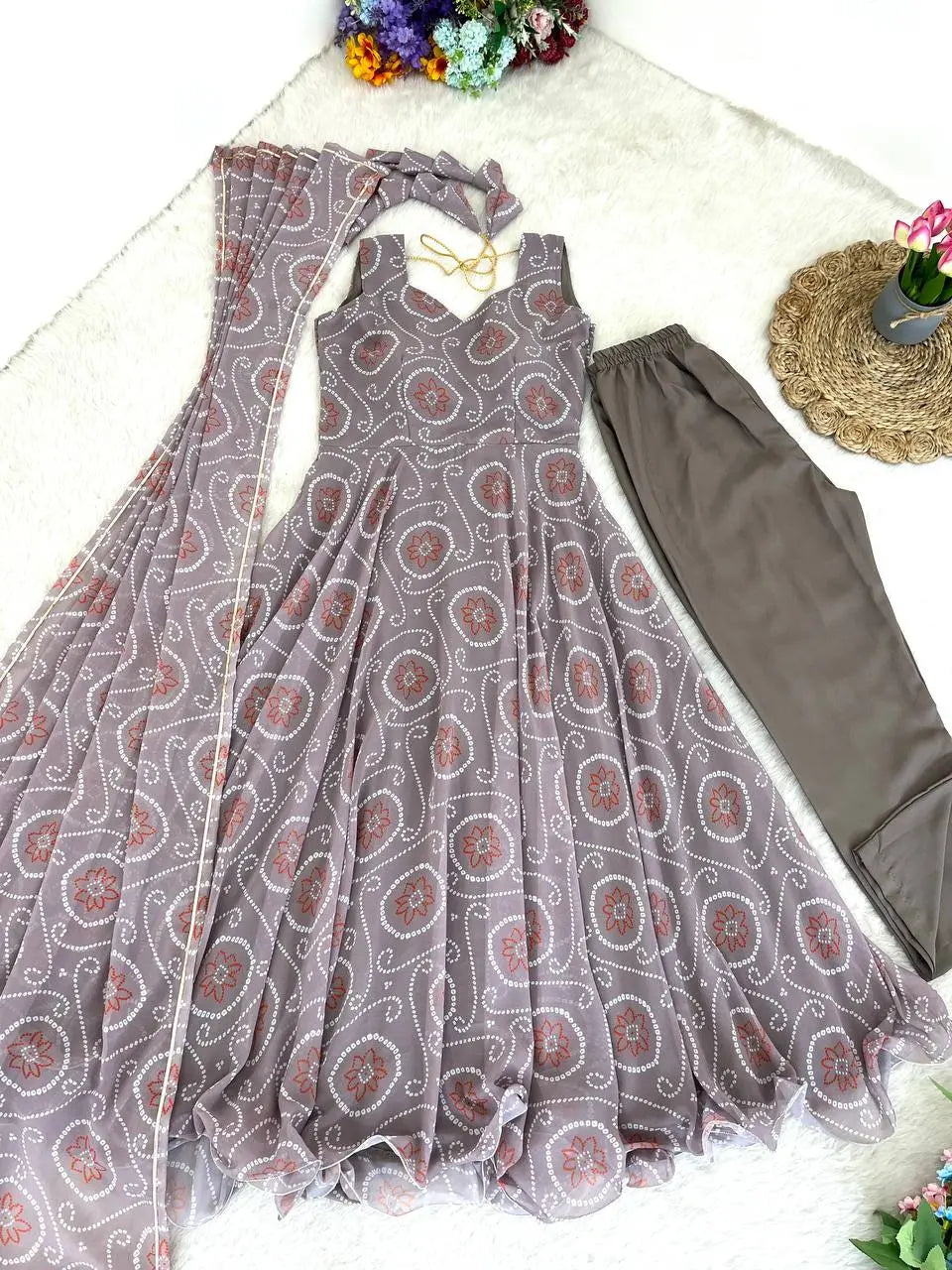 Fox Georgette Silk Digital Print Gown Set with Dupatta