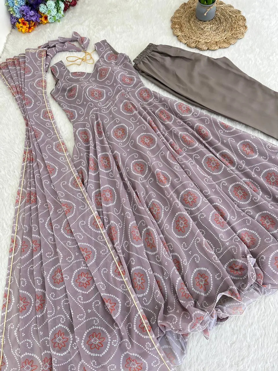 Fox Georgette Silk Digital Print Gown Set with Dupatta