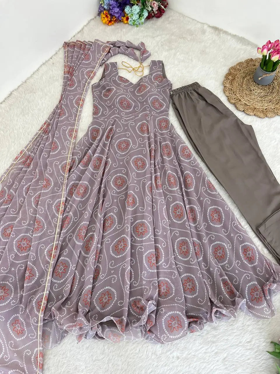 Fox Georgette Silk Digital Print Gown Set with Dupatta