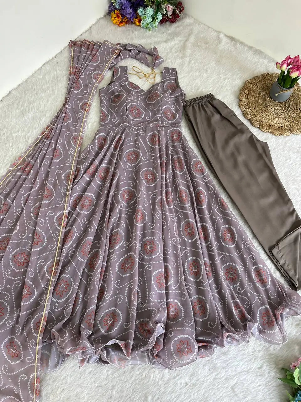 Fox Georgette Silk Digital Print Gown Set with Dupatta