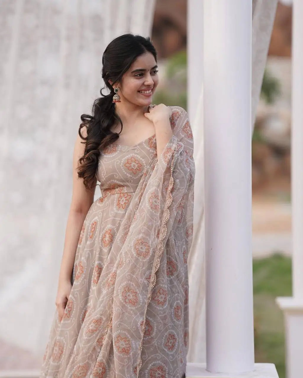 Fox Georgette Silk Digital Print Gown Set with Dupatta