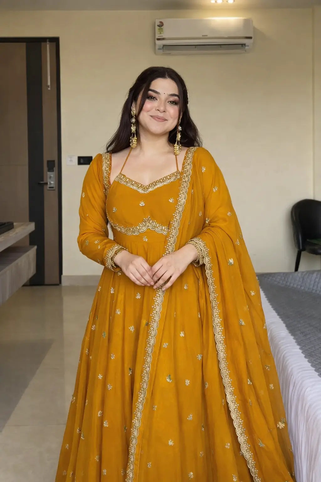 Fox Georgette Umbrella Gown Set with Embroidered Dupatta for Festive and Party Wear