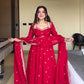 Fox Georgette Umbrella Gown Set with Embroidered Dupatta for Festive and Party Wear
