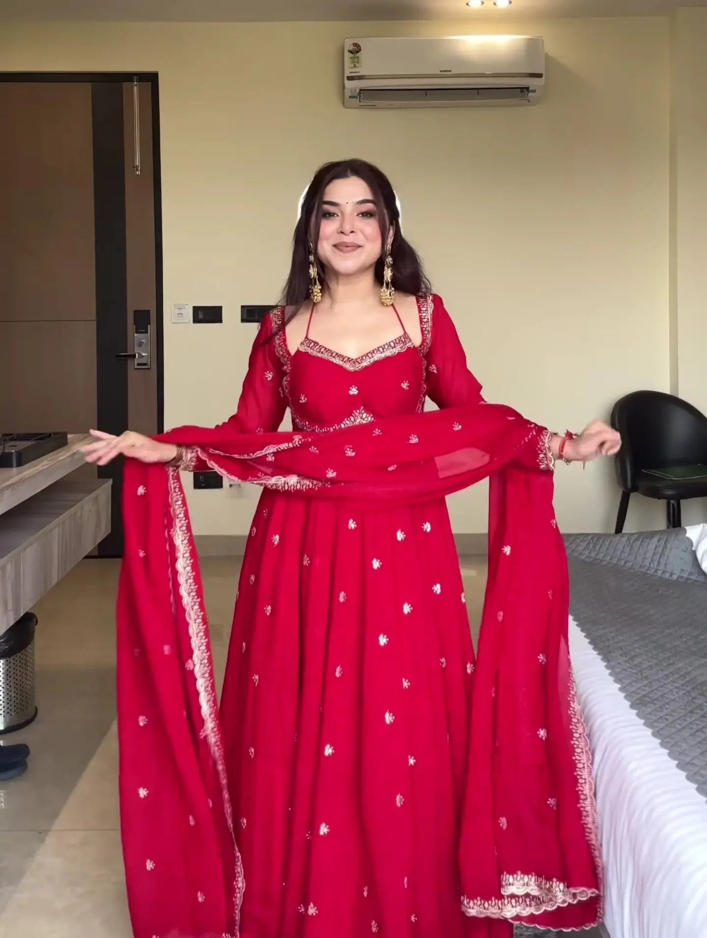 Fox Georgette Umbrella Gown Set with Embroidered Dupatta for Festive and Party Wear