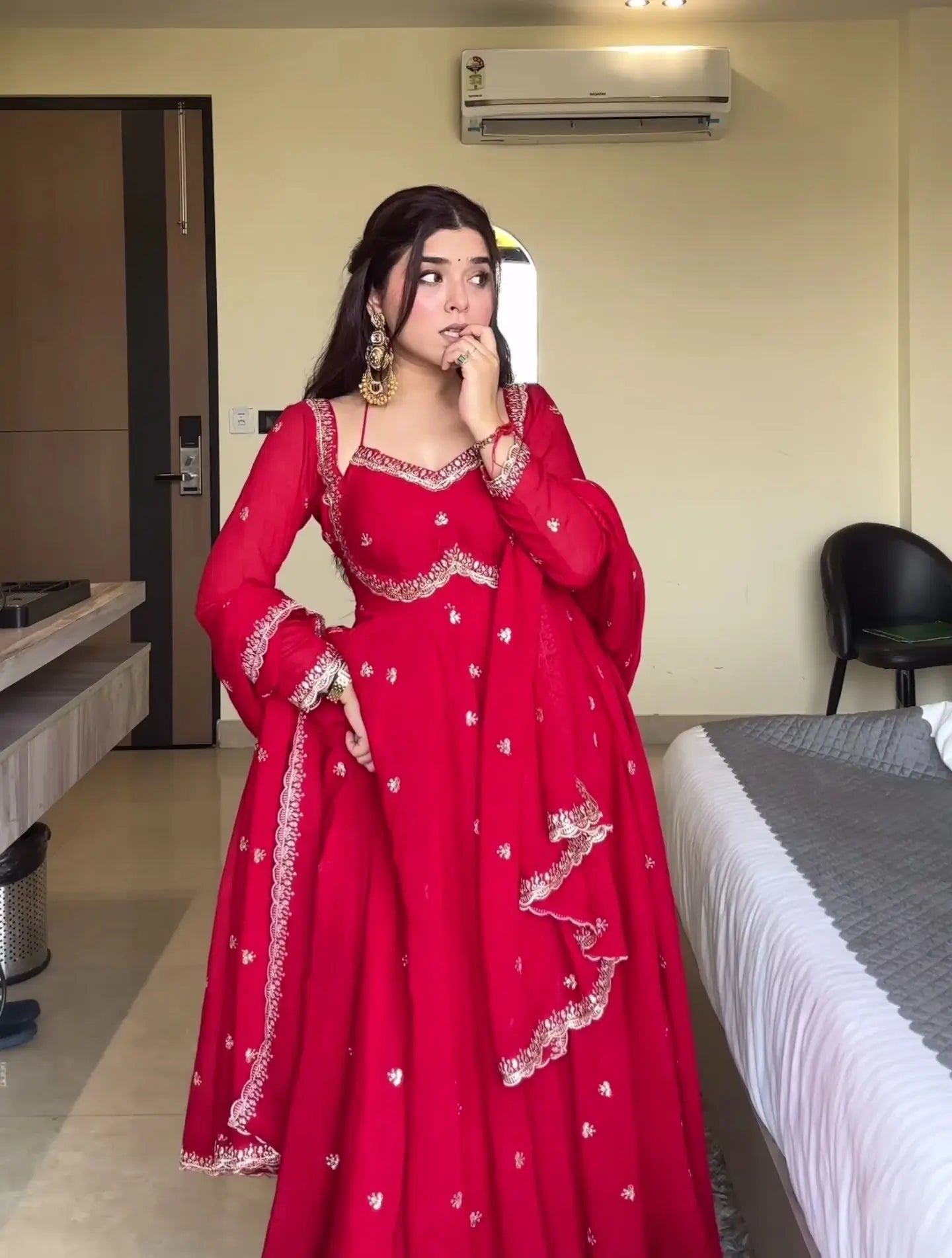 Fox Georgette Umbrella Gown Set with Embroidered Dupatta for Festive and Party Wear
