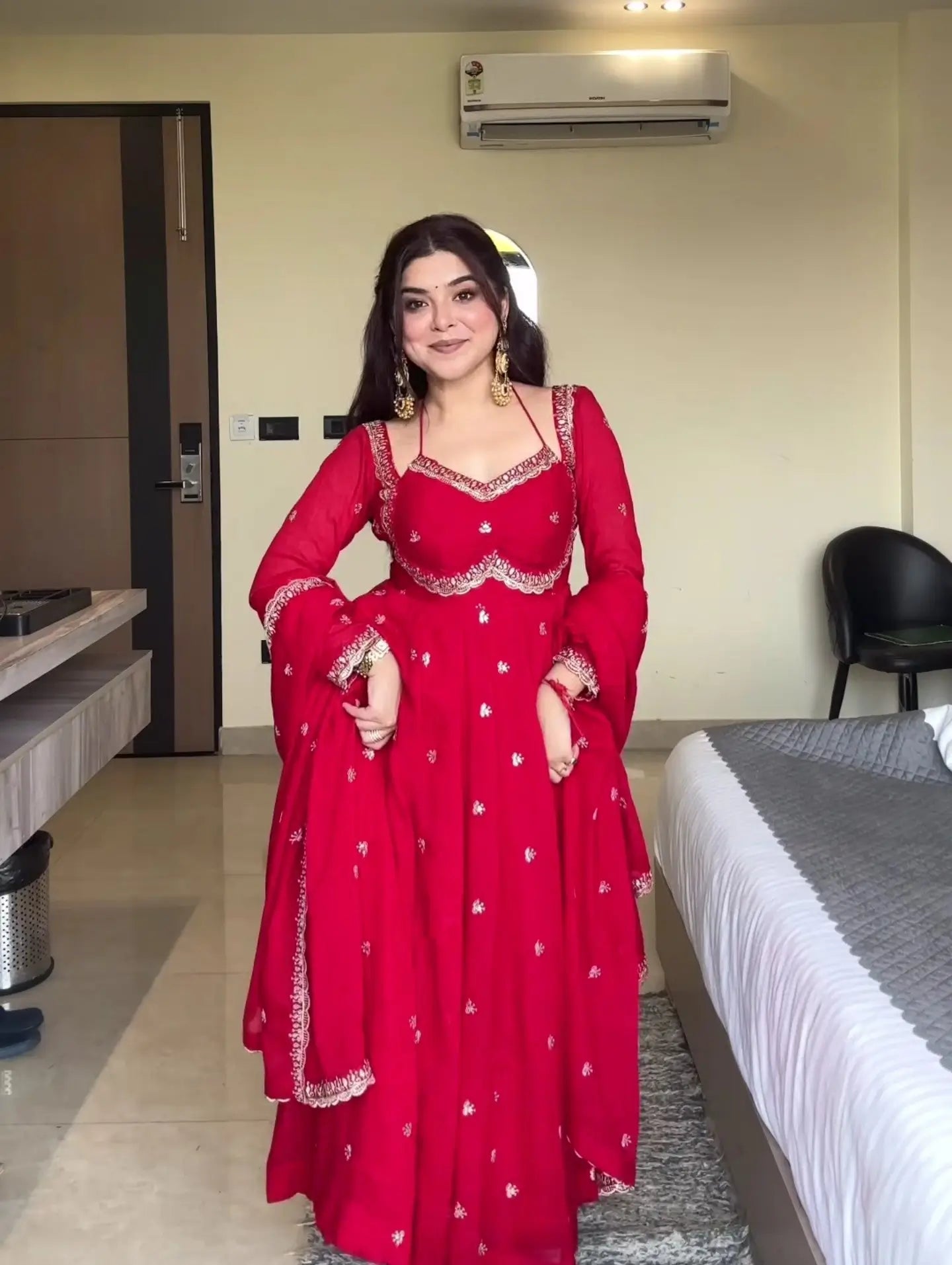 Fox Georgette Umbrella Gown Set with Embroidered Dupatta for Festive and Party Wear