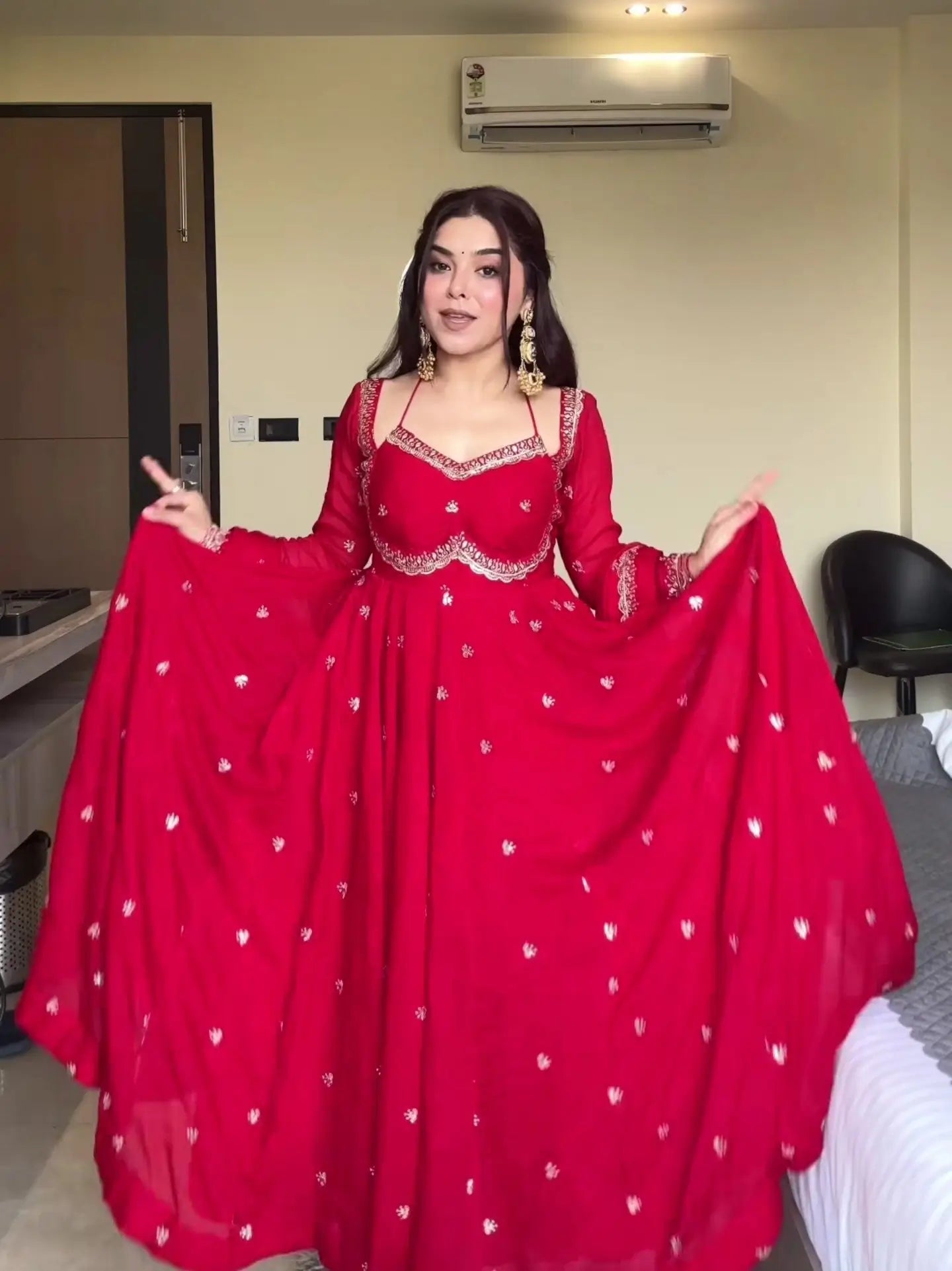 Fox Georgette Umbrella Gown Set with Embroidered Dupatta for Festive and Party Wear