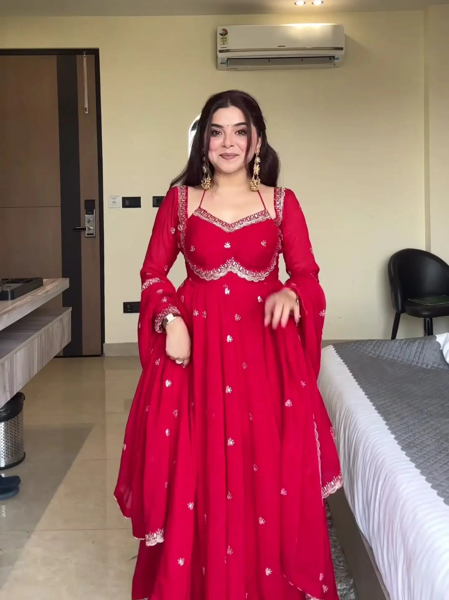 Fox Georgette Umbrella Gown Set with Embroidered Dupatta for Festive and Party Wear