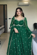 Fox Georgette Umbrella Gown Set with Embroidered Dupatta for Festive and Party Wear
