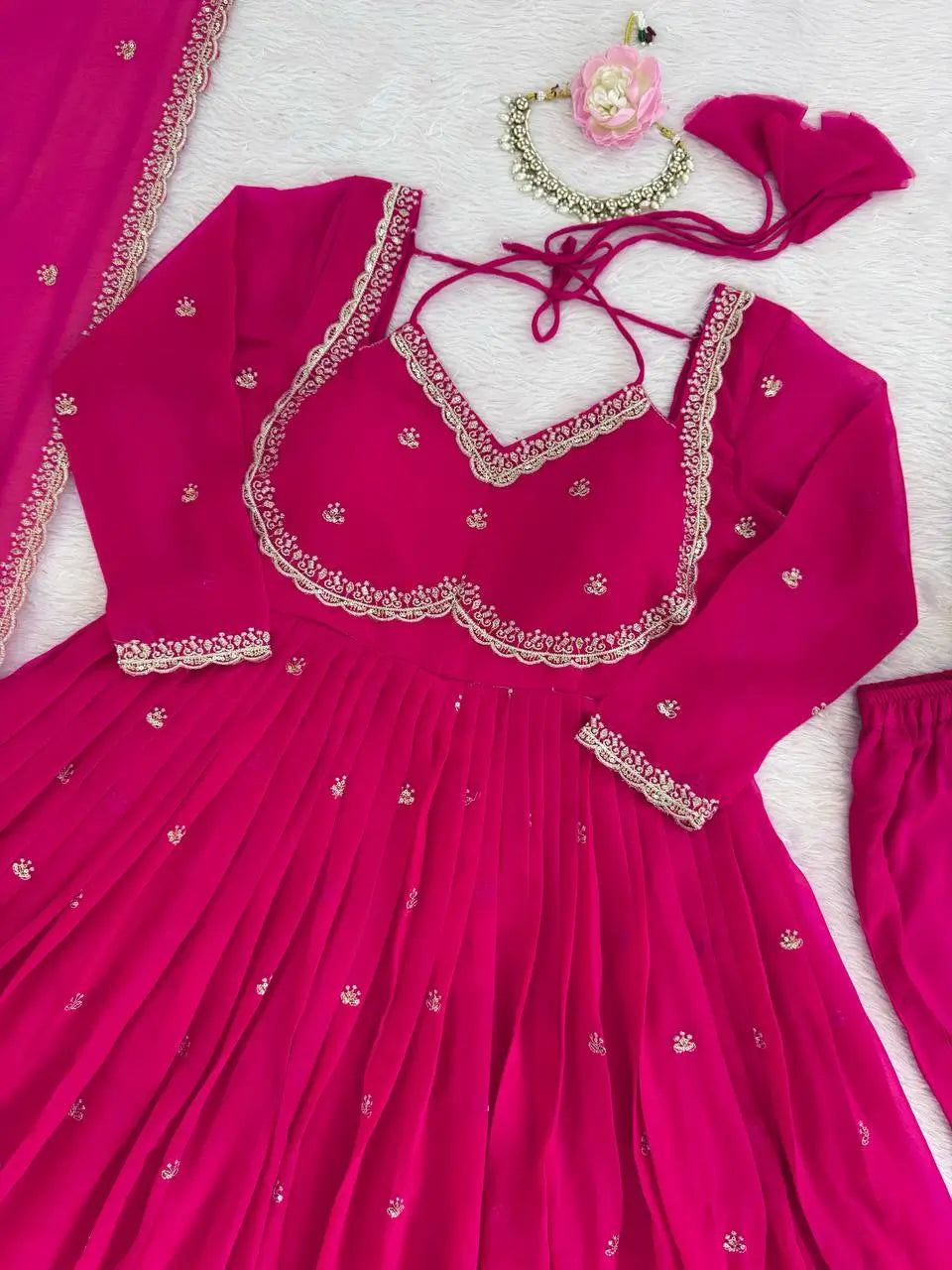 Fox Georgette Umbrella Gown Set with Embroidered Dupatta for Festive and Party Wear