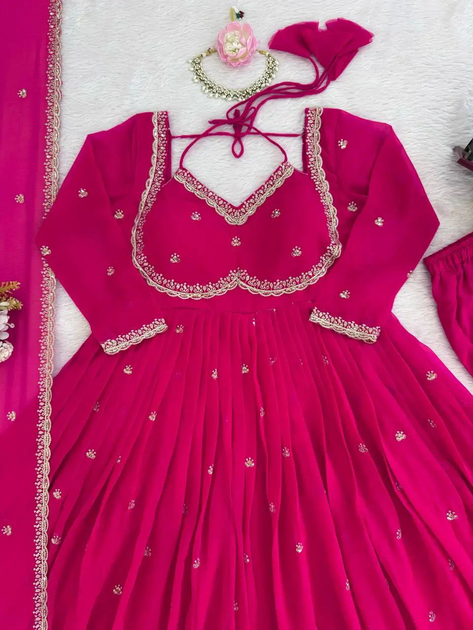 Fox Georgette Umbrella Gown Set with Embroidered Dupatta for Festive and Party Wear
