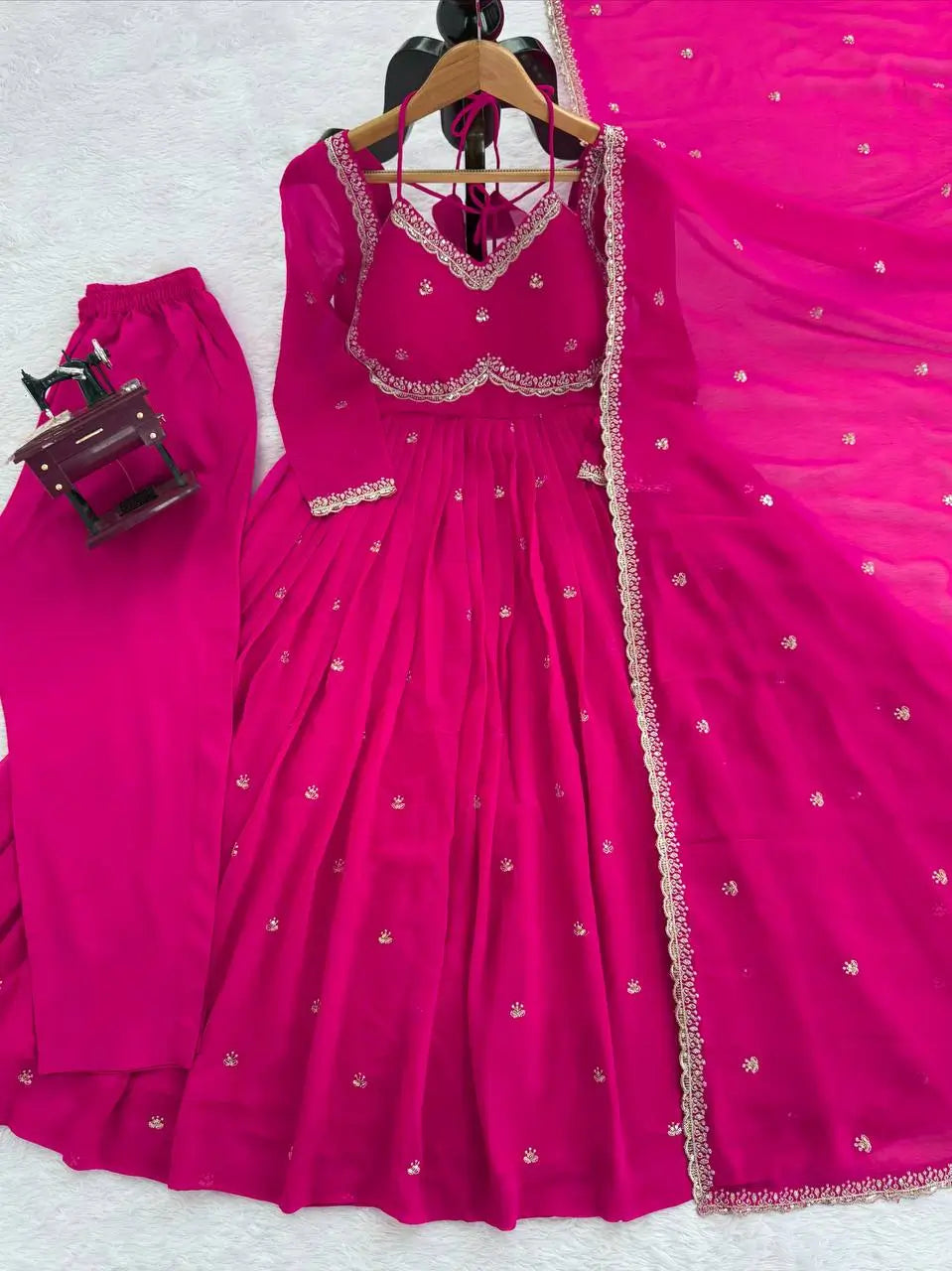 Fox Georgette Umbrella Gown Set with Embroidered Dupatta for Festive and Party Wear