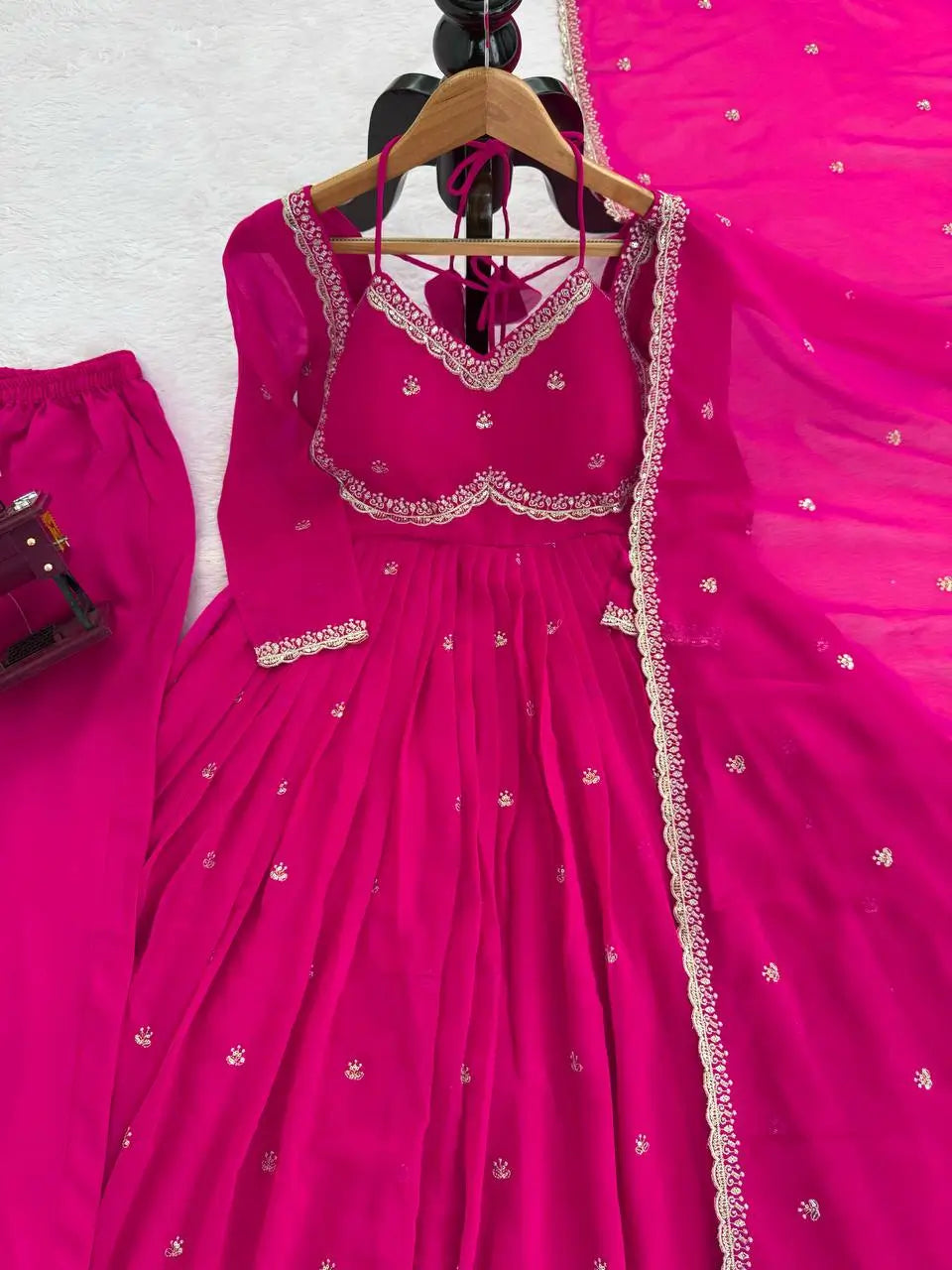 Fox Georgette Umbrella Gown Set with Embroidered Dupatta for Festive and Party Wear