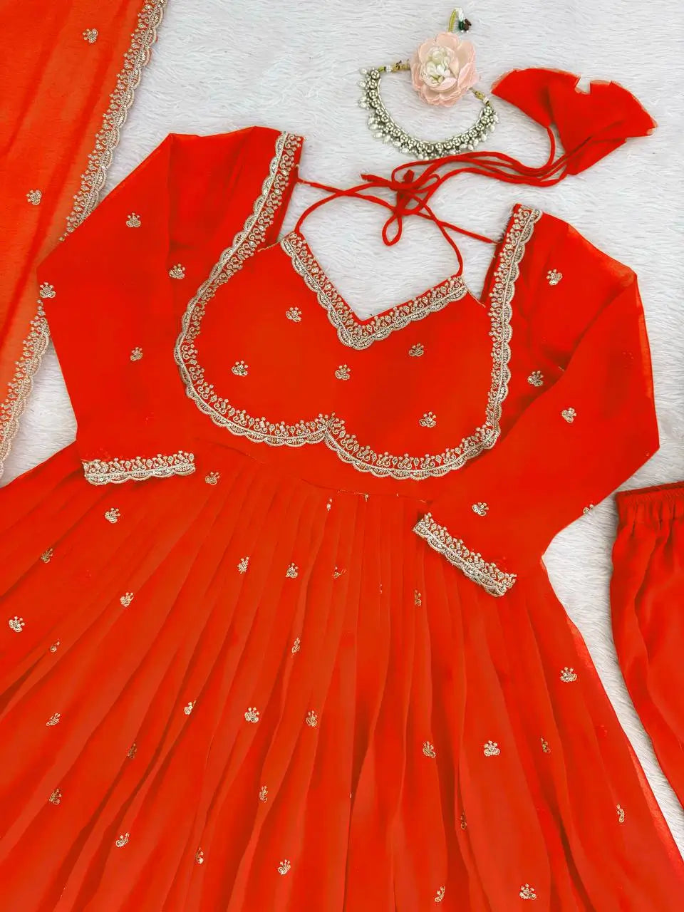 Fox Georgette Umbrella Gown Set with Embroidered Dupatta for Festive and Party Wear