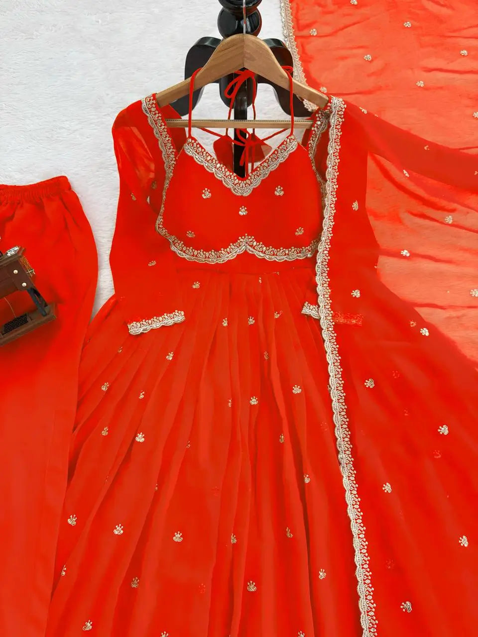 Fox Georgette Umbrella Gown Set with Embroidered Dupatta for Festive and Party Wear