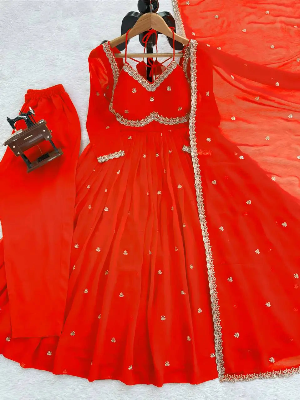 Fox Georgette Umbrella Gown Set with Embroidered Dupatta for Festive and Party Wear