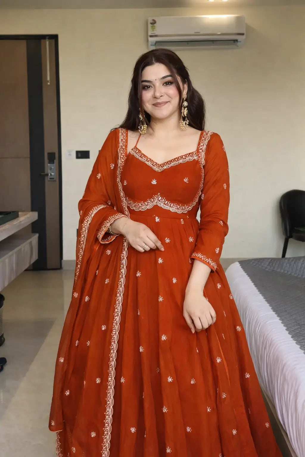 Fox Georgette Umbrella Gown Set with Embroidered Dupatta for Festive and Party Wear