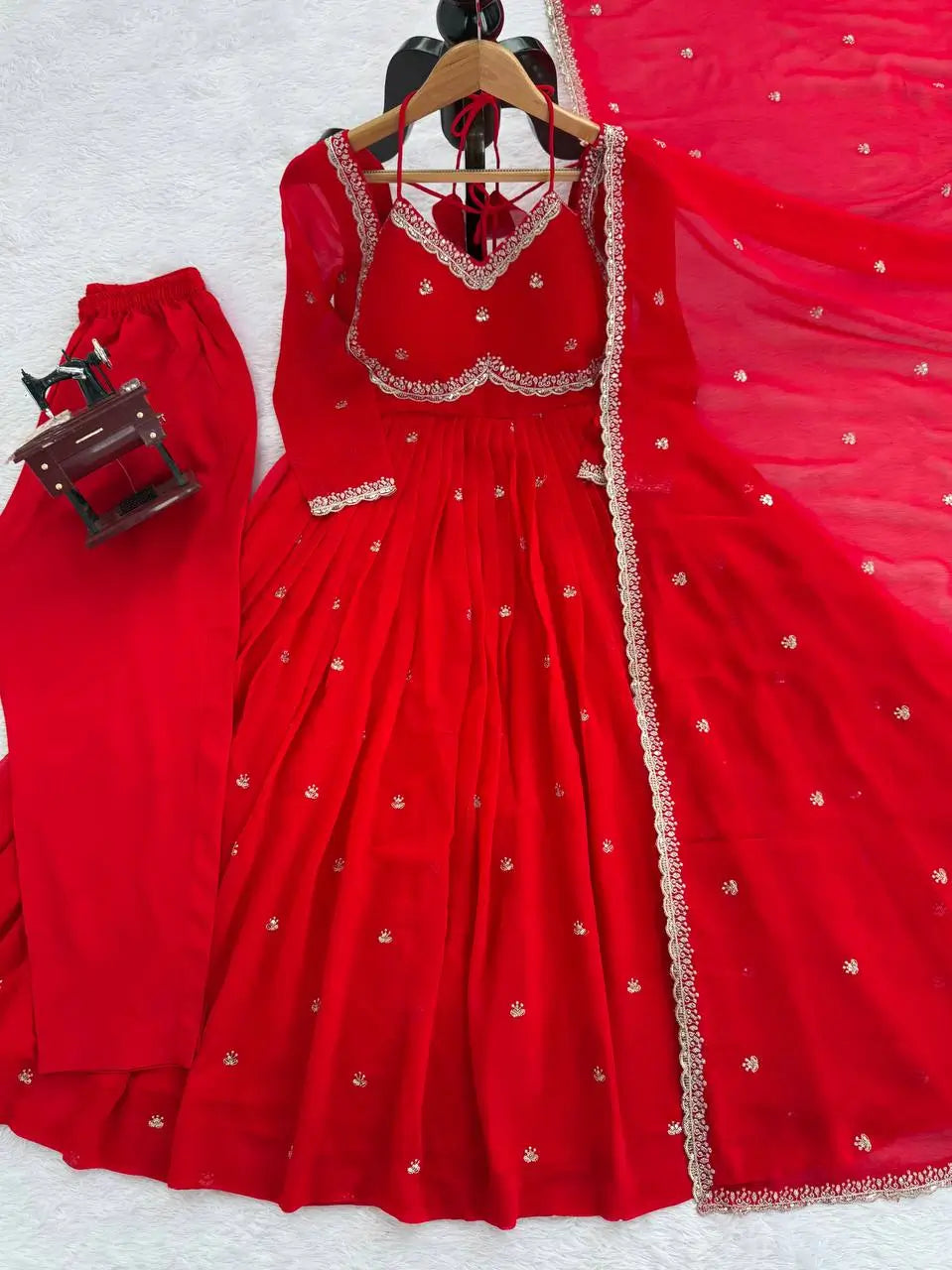 Fox Georgette Umbrella Gown Set with Embroidered Dupatta for Festive and Party Wear