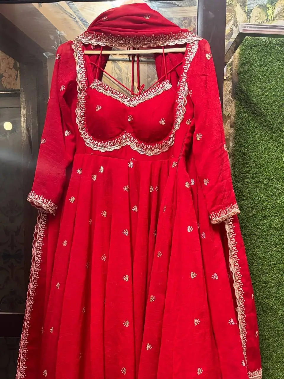 Fox Georgette Umbrella Gown Set with Embroidered Dupatta for Festive and Party Wear