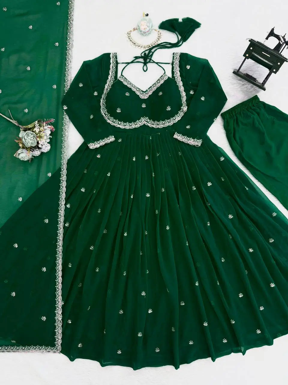 Fox Georgette Umbrella Gown Set with Embroidered Dupatta for Festive and Party Wear