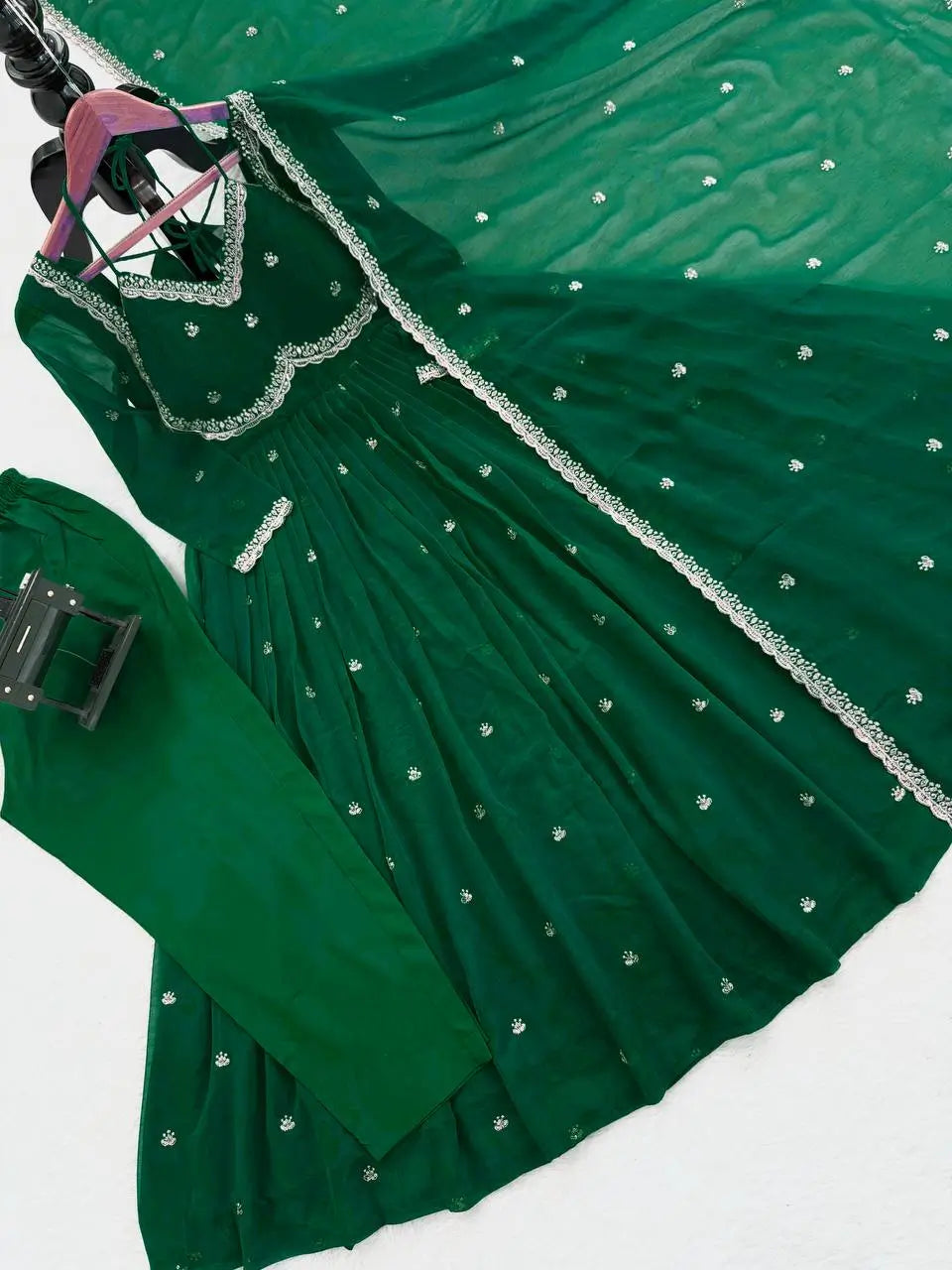 Fox Georgette Umbrella Gown Set with Embroidered Dupatta for Festive and Party Wear