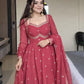 Fox Georgette Umbrella Gown Set with Embroidered Dupatta for Festive and Party Wear