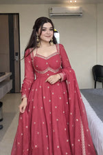 Fox Georgette Umbrella Gown Set with Embroidered Dupatta for Festive and Party Wear