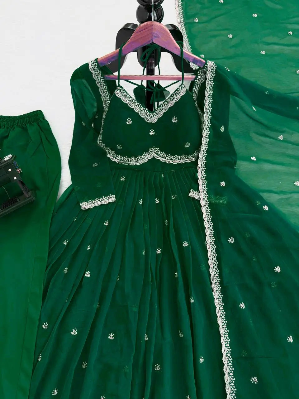 Fox Georgette Umbrella Gown Set with Embroidered Dupatta for Festive and Party Wear