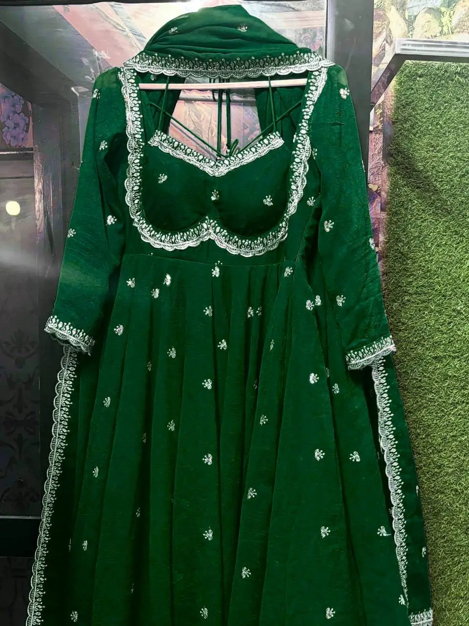 Fox Georgette Umbrella Gown Set with Embroidered Dupatta for Festive and Party Wear