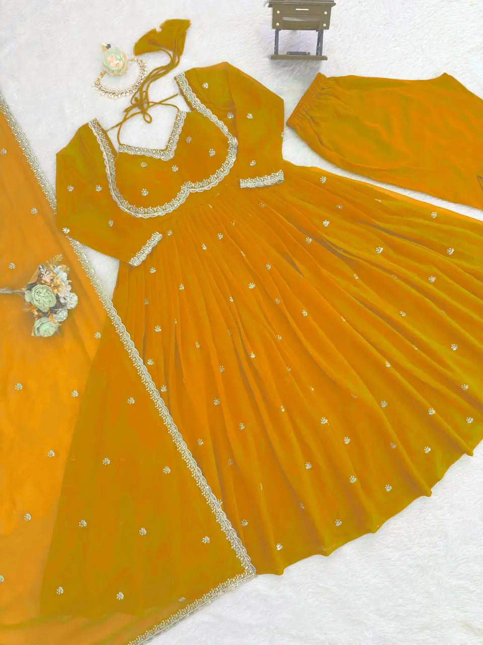 Fox Georgette Umbrella Gown Set with Embroidered Dupatta for Festive and Party Wear