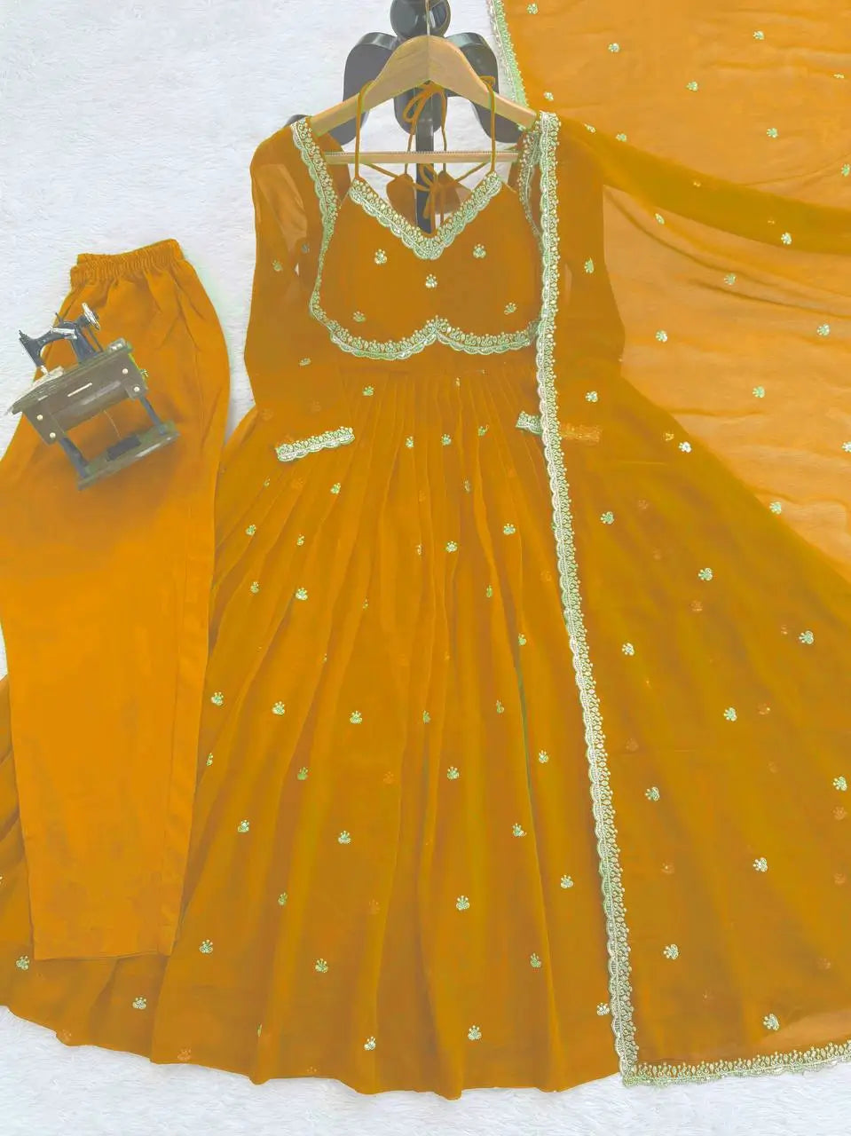 Fox Georgette Umbrella Gown Set with Embroidered Dupatta for Festive and Party Wear