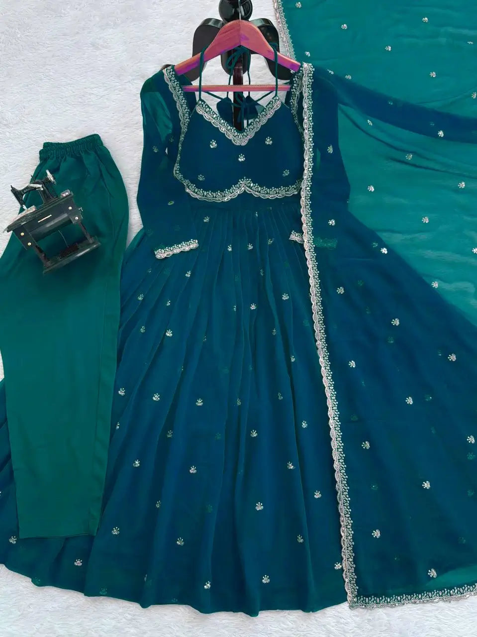 Fox Georgette Umbrella Gown Set with Embroidered Dupatta for Festive and Party Wear