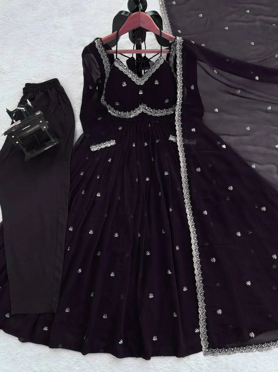 Fox Georgette Umbrella Gown Set with Embroidered Dupatta for Festive and Party Wear