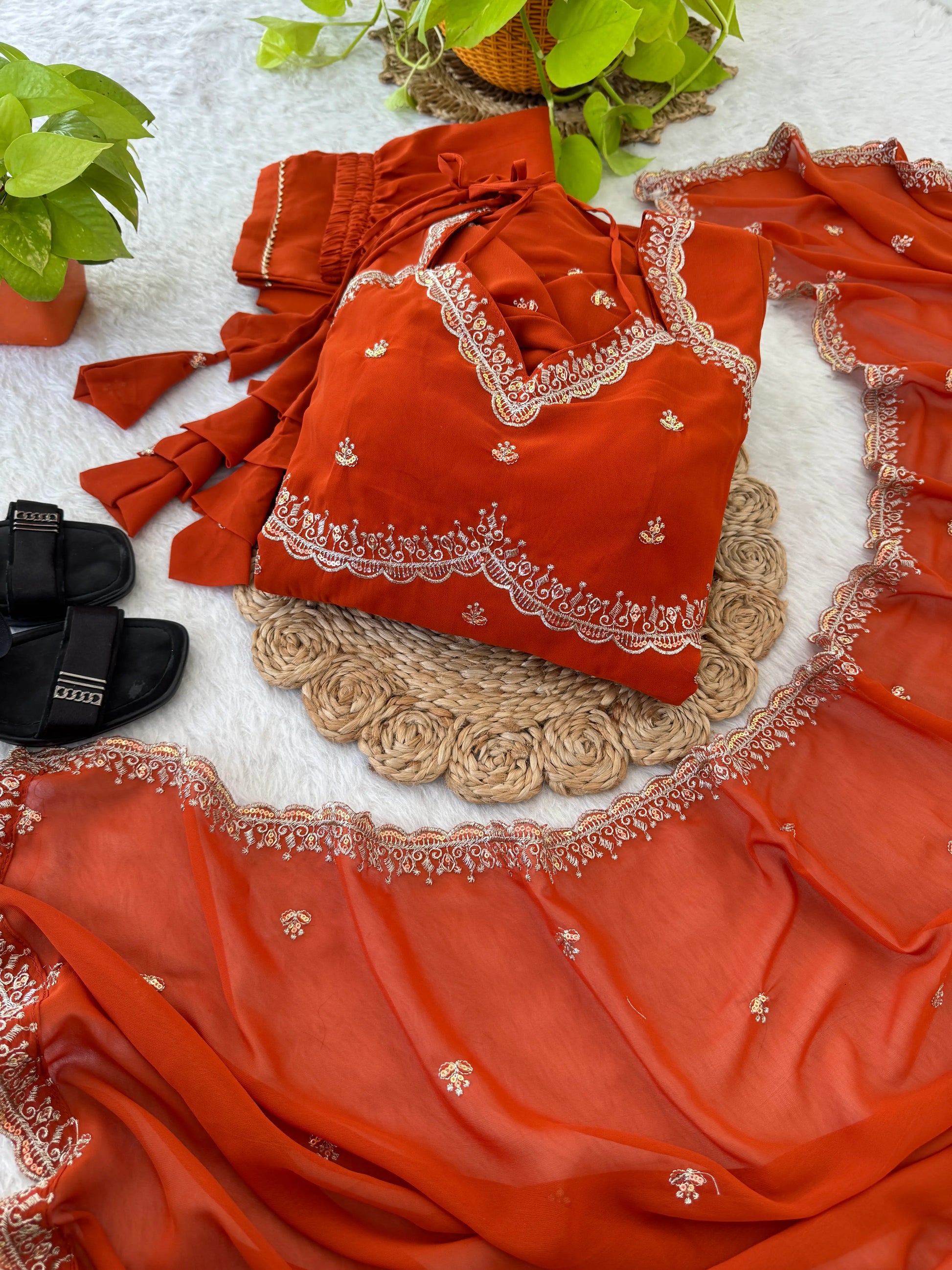Fox Georgette Umbrella Gown Set with Embroidered Dupatta for Festive and Party Wear